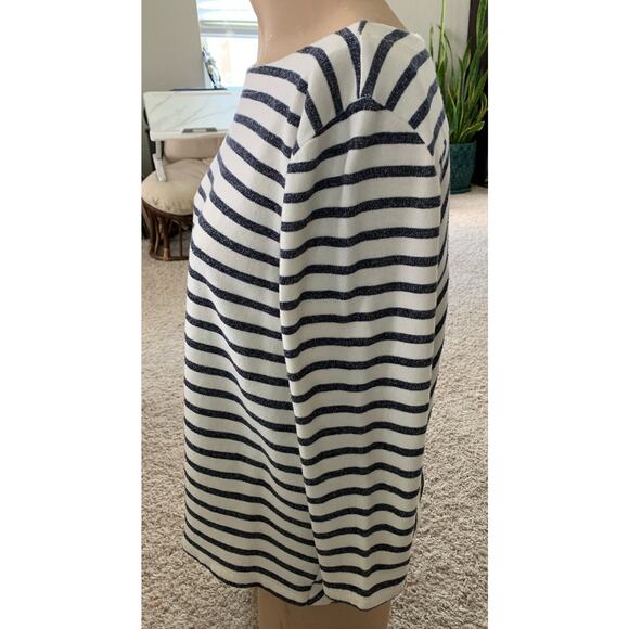 Loft Relaxed fit striped cotton petal back blouse sz L - Picture 2 of 6